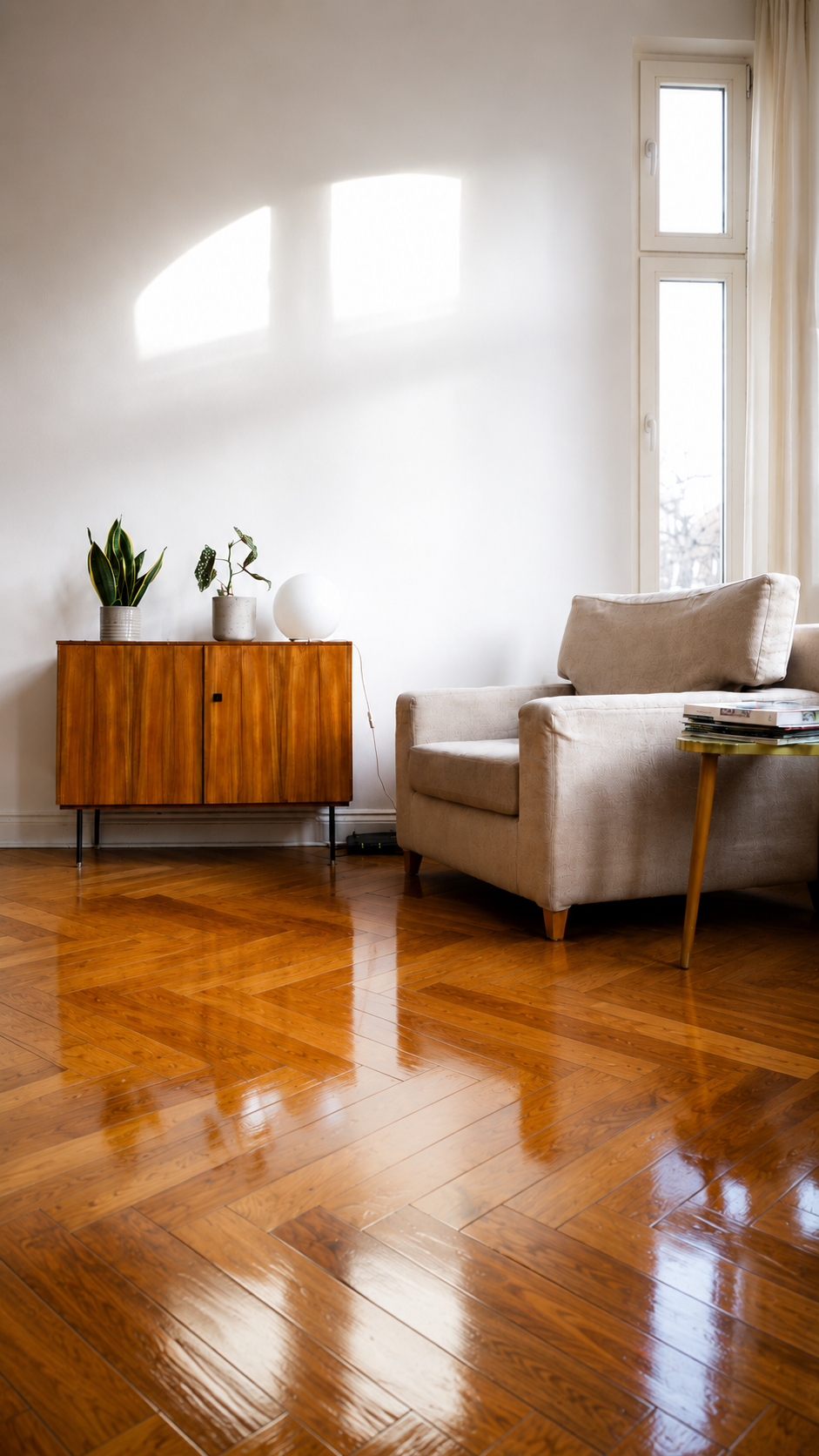 Glossy wood floor finish